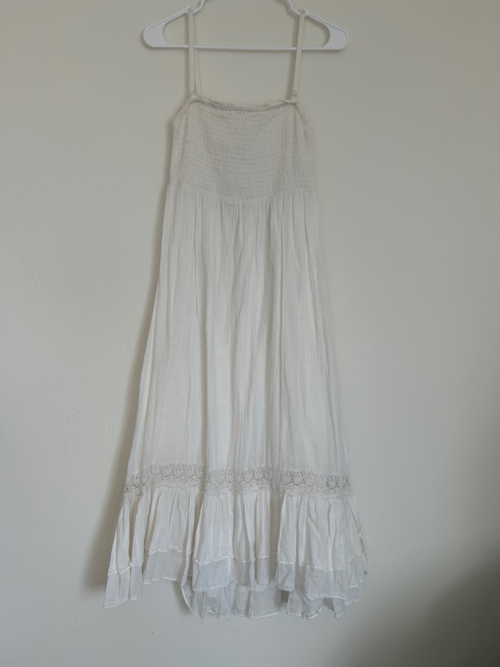 Anthropologie Maeve White Gauze Maxi Dress with Lace Trim